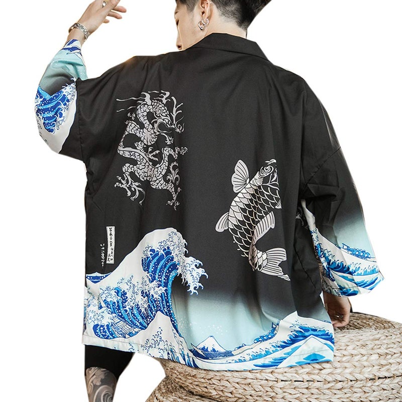Seidarise Men's Haori Jacket Kimono Cardigan Yukata Noragi Happi Coat - Image 1